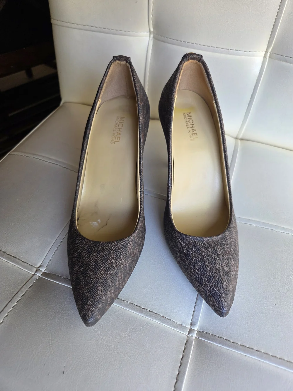 Michael Kors Brown Monogram Pointed-Toe Pumps